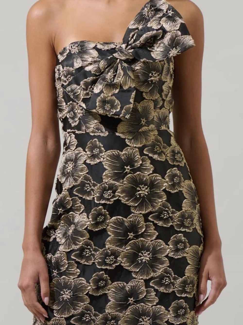 Sugarlips Black and Gold One-Shoulder Floral Dress